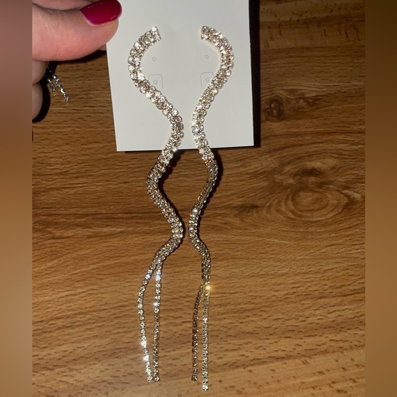 Gold Swirl Rhinestone Earrings - Picture 4 of 13